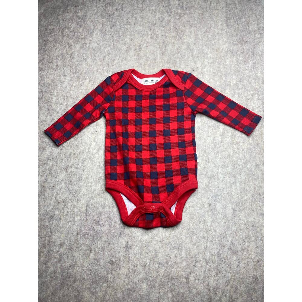 Rabbit + Bear red/blue plaid long sleeve 1 piece size 0-3 months